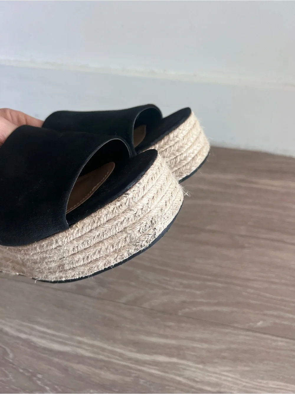 Lulu's Black Platform Espadrille Slide with Braided Sole